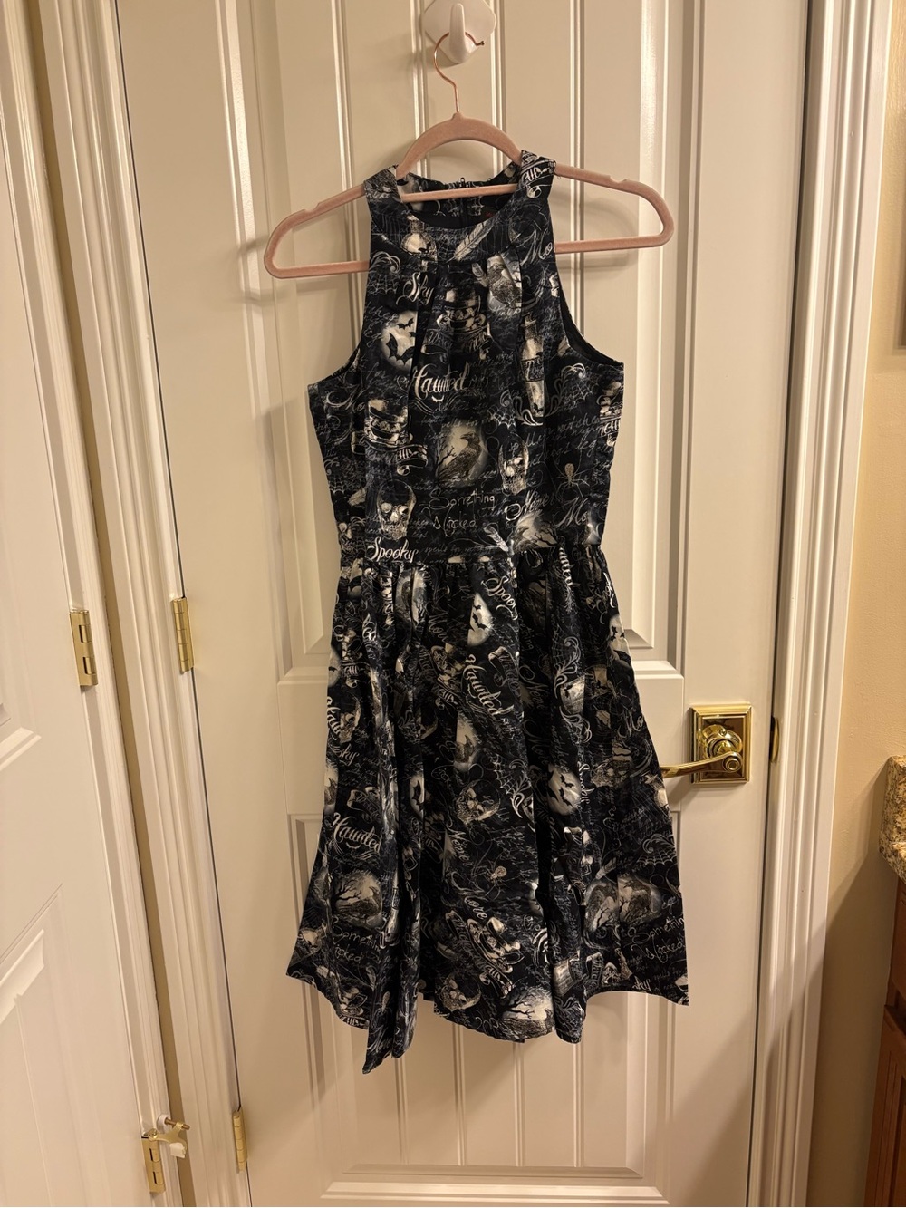 Folter Y2K Black and White Haunted Halloween Retro Goth Dress S Cemetery